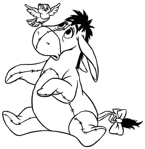 Eeyore And A Bird On His Nose Coloring Page